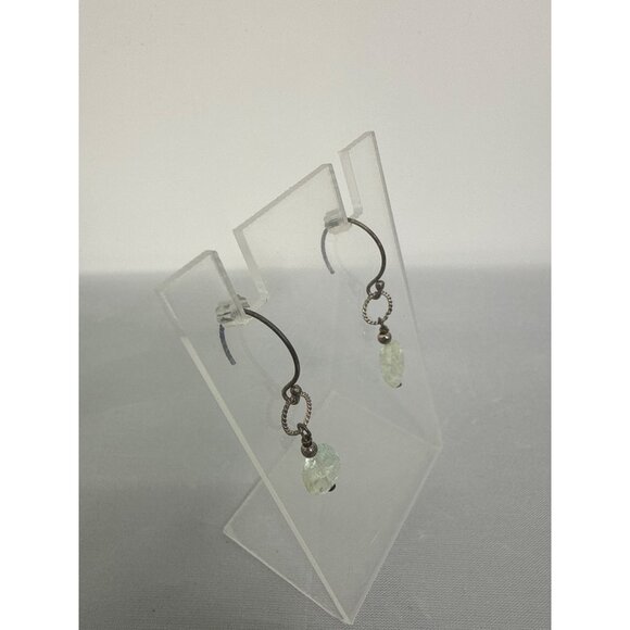 Dangle Earrings With Green Gemstone Beads & Oxidized Silver Hoops - Picture 2 of 4